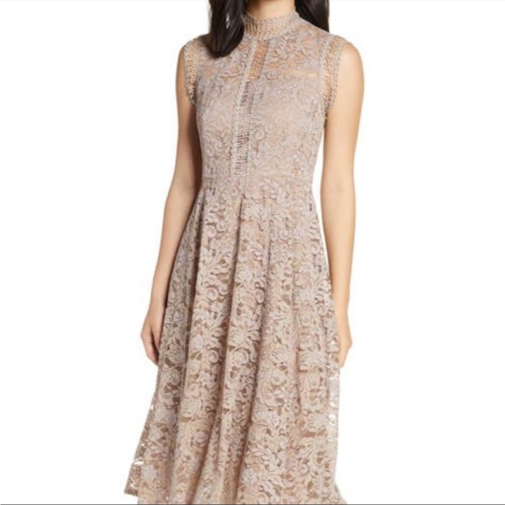 Eliza J High Neck Lace Fit & Flare Dress Size 8